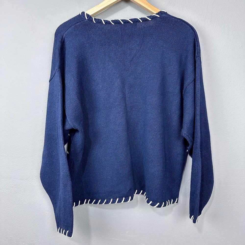Vintage Cardigan Top Set Womens Size L Navy Blue Nautical Lighthouse Timberlea - Picture 5 of 15